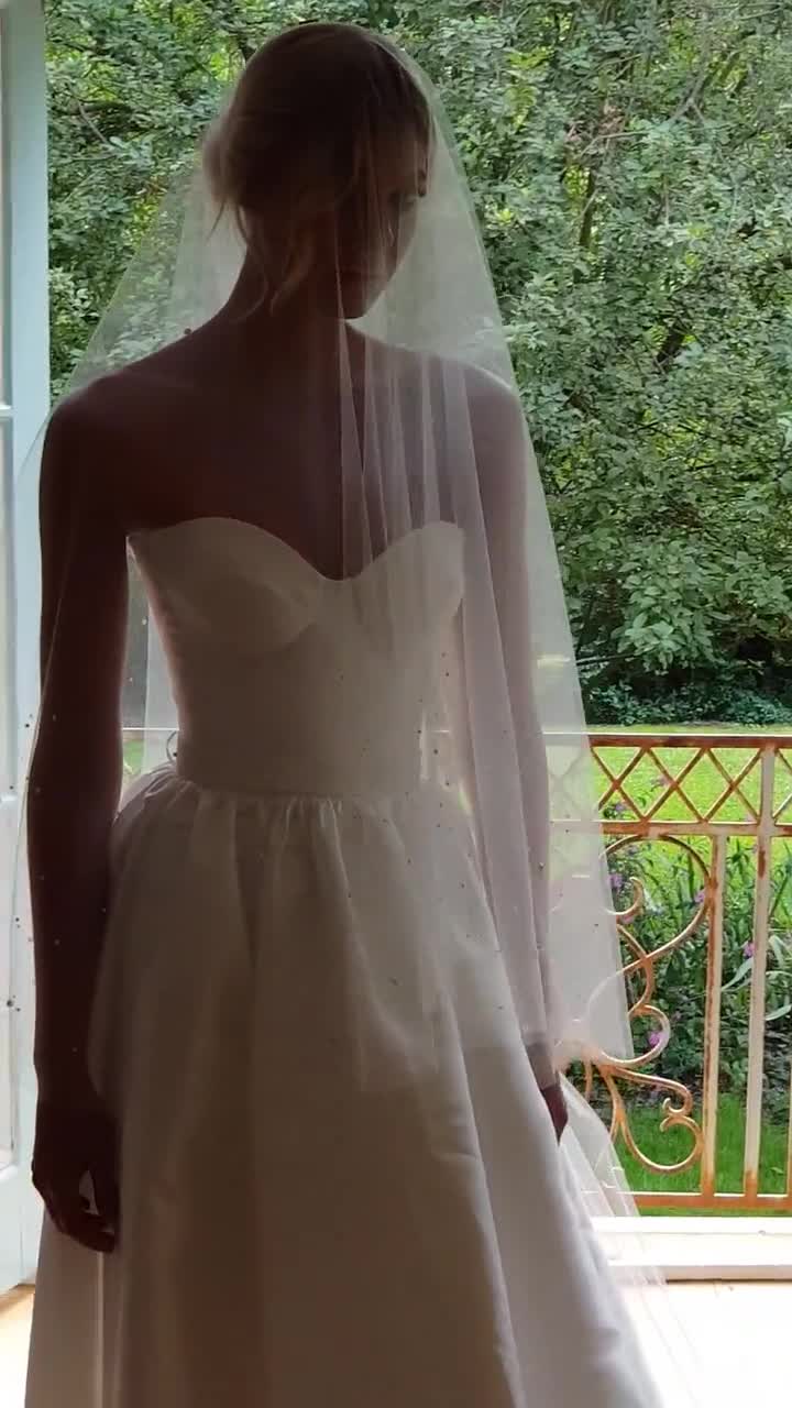 NADIA / velo de novia con perlas, velo catedral con perlas, velo catedral  con perlas y rubor para boda de estilo rústico vintage, image size:720x1280