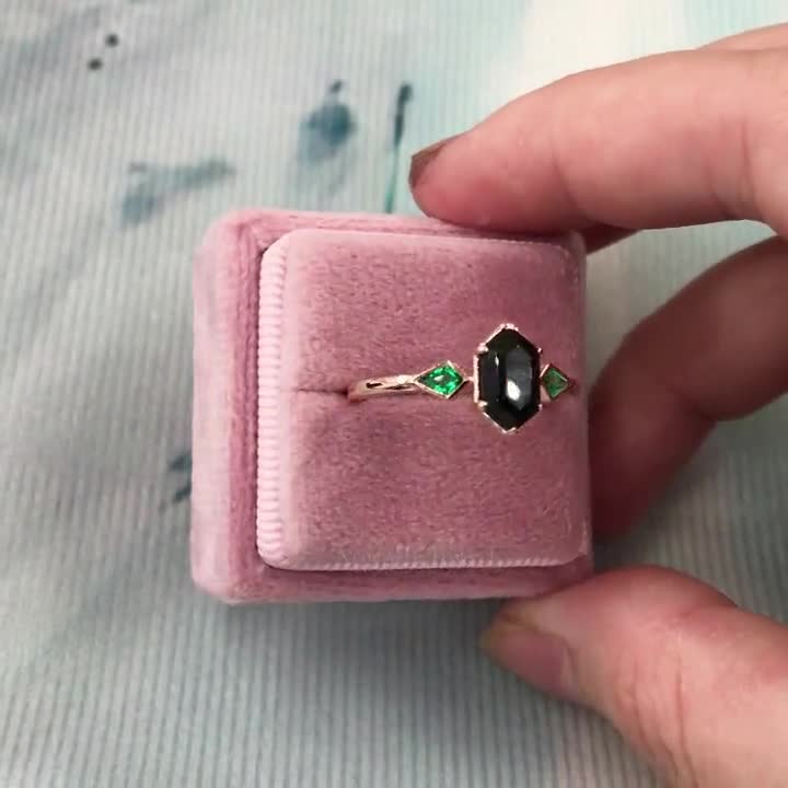 Art Deco Onyx Engagement Ring, Vintage Long Hexagon Shaped