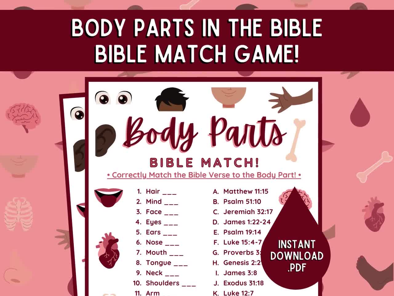 Body Parts Bible Match Game Christian Party Game Christian Games for Kids &  Adults Fun Bible Games Church Games and Activities - Etsy Denmark