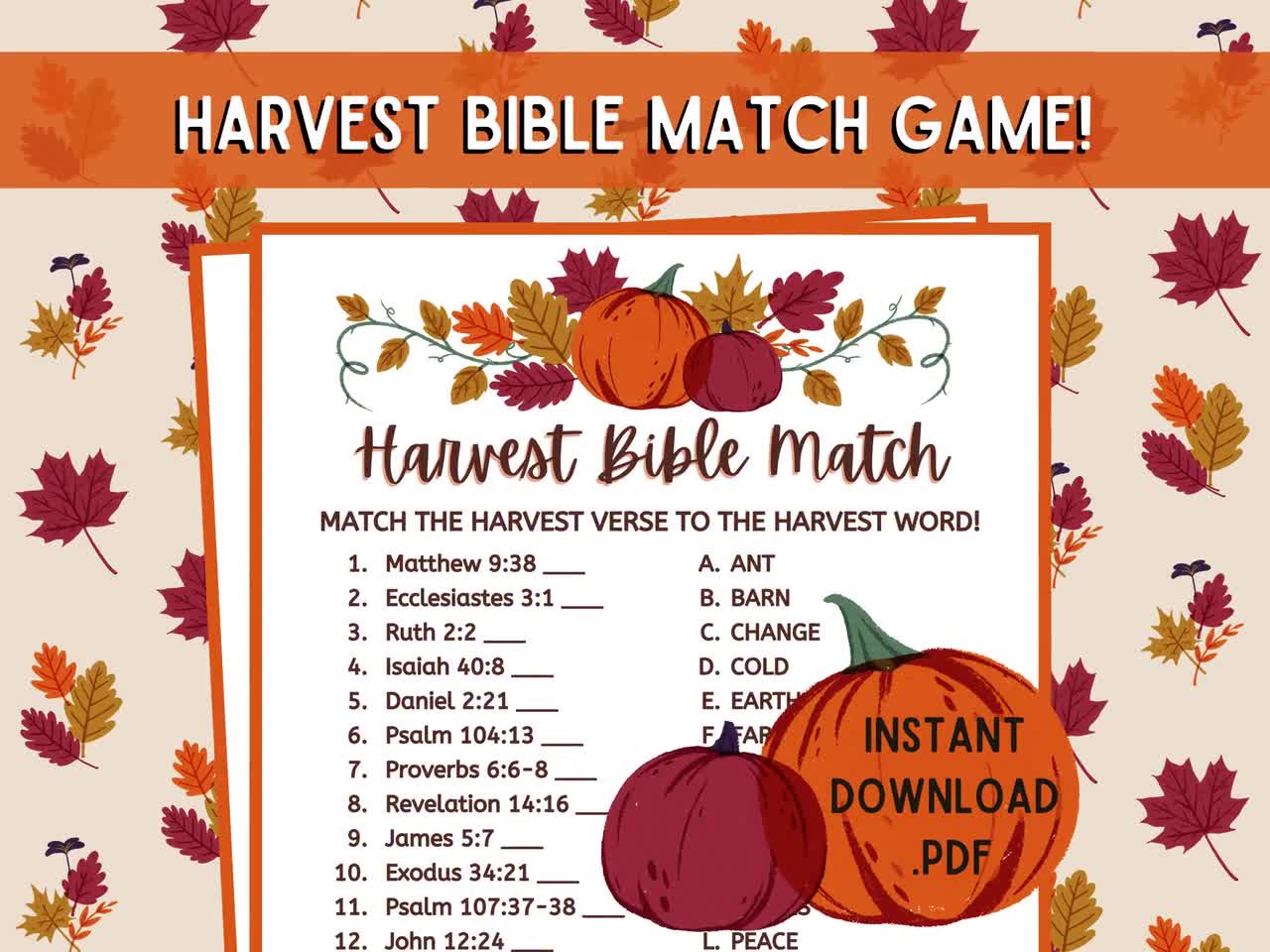 Buy Harvest Bible Match Game Harvest Party Game Fall Games for Kids &  Adults Fun Bible Games Thanksgiving Party Games Bible Study Online in India  - Etsy