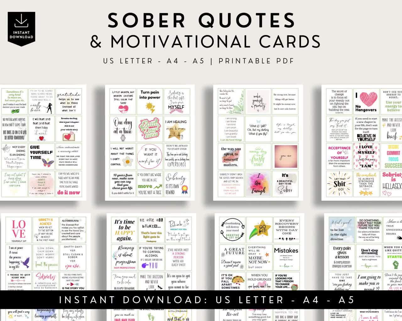 Sobriety Quotes Cards, Fun Sober Cards For Daily Motivation, Positive  Sayings, Addiction Recovery Print, Printable Support Gift For Women, image size:1280x1024