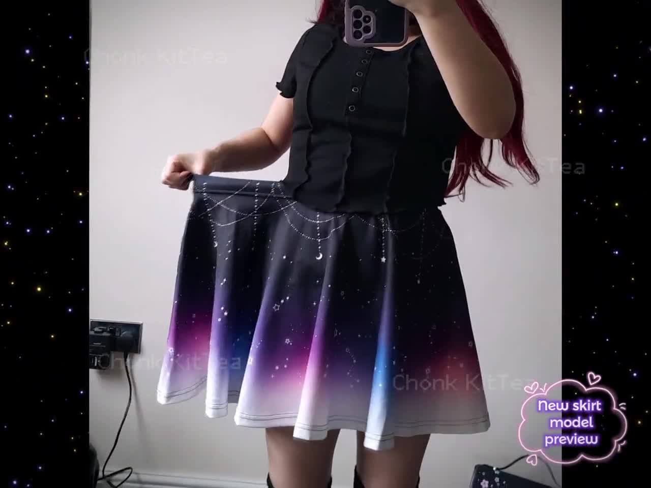 Witchy Moon Phases Kawaii Skirt Pastel Goth Mystic Celestial