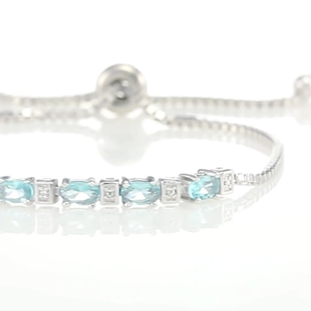 スターリングシルバーアクアマリンジェムストーンブレスレット、模造
