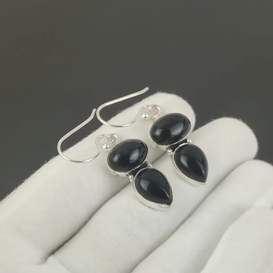 925 Argento Sterling Naturale Onice Nera Fatto a