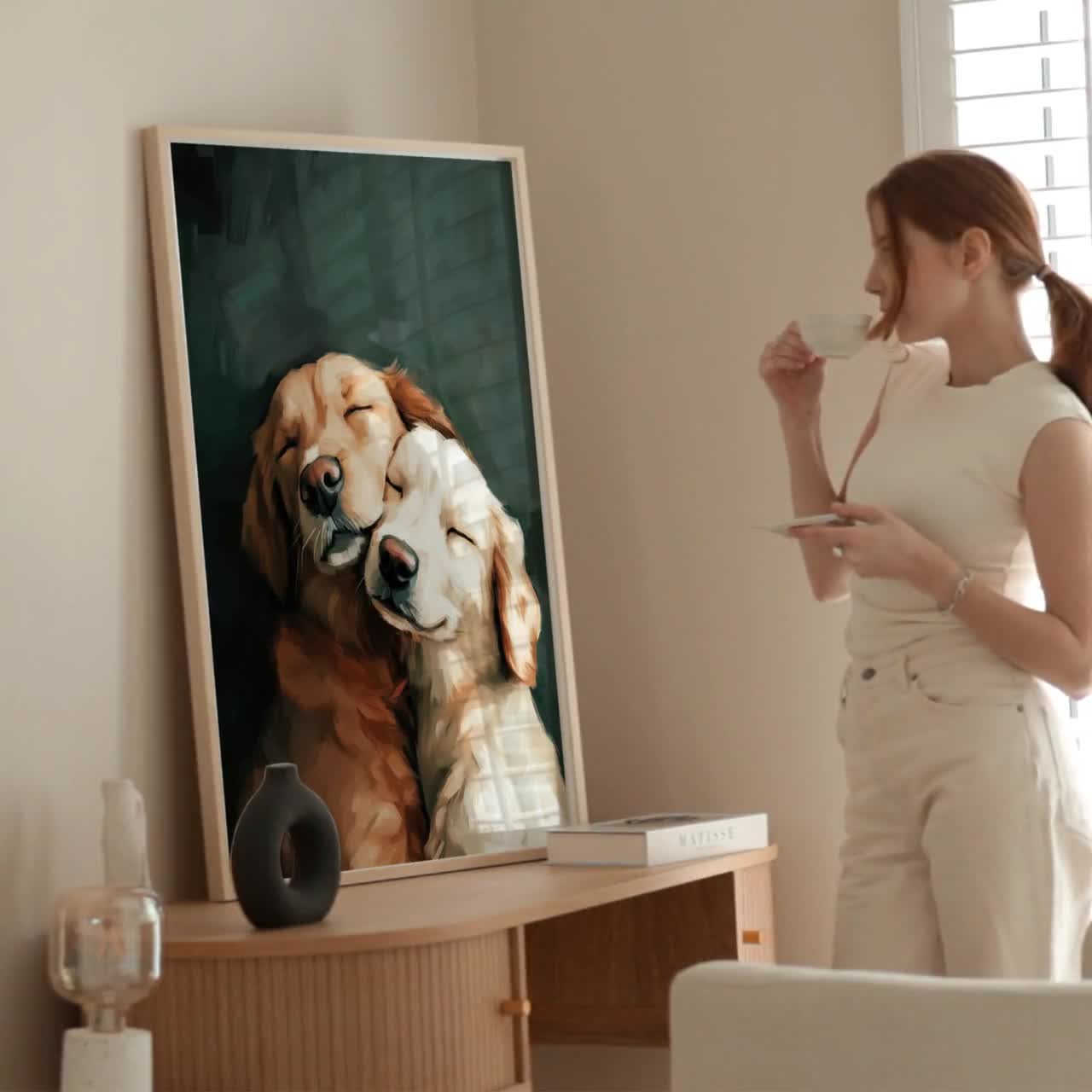 ゴールデンレトリバーのプリント：ヴィンテージの犬の油絵ウォール