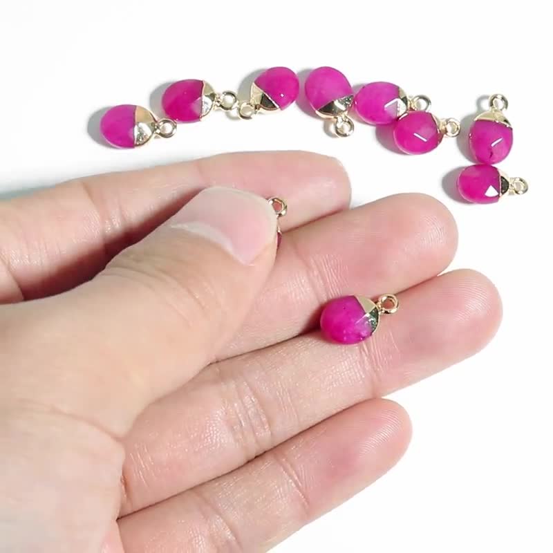 Pink Jade Mini Round Charms - Brass Circle Pendant - Iron