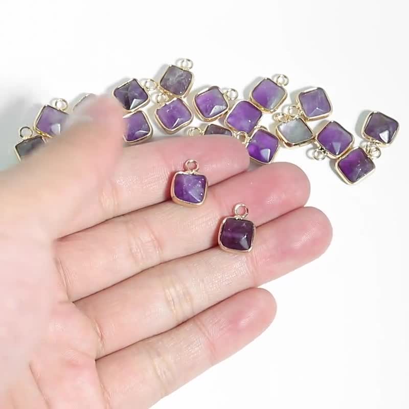 Purple Jade Faceted Square Earring Charms - Brass Square