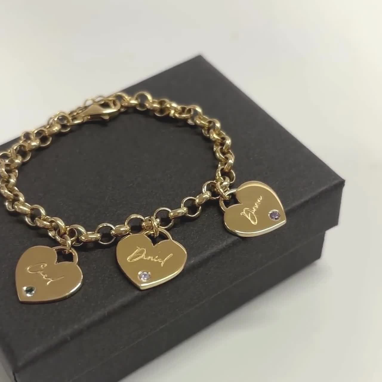 Bracciale con nome inciso in argento sterling 925/rame con pietra