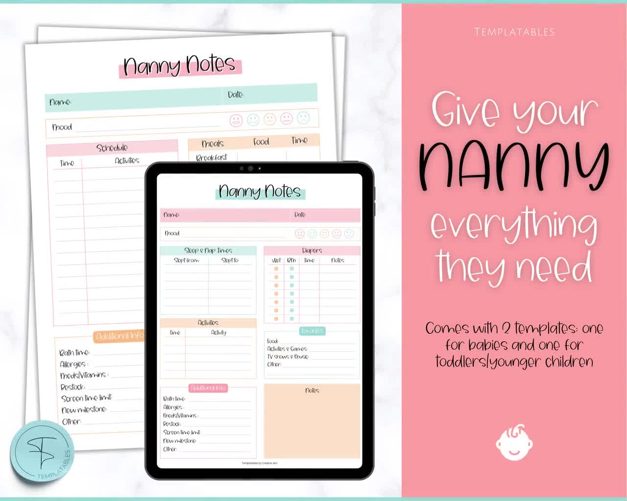 nanny-notes-template-nanny-schedule-report-for-baby-babysitter-info-guide-for-binder-nanny-checklist-nanny-planner-baby-daily-log-etsy