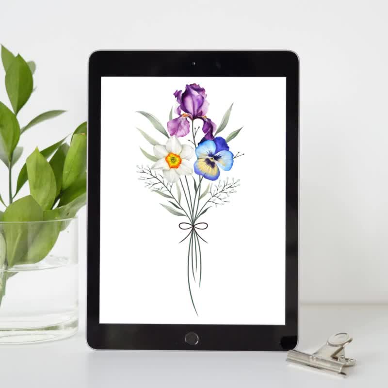 Custom Birth Flower, Family Bouquet Print, Tattoo Design