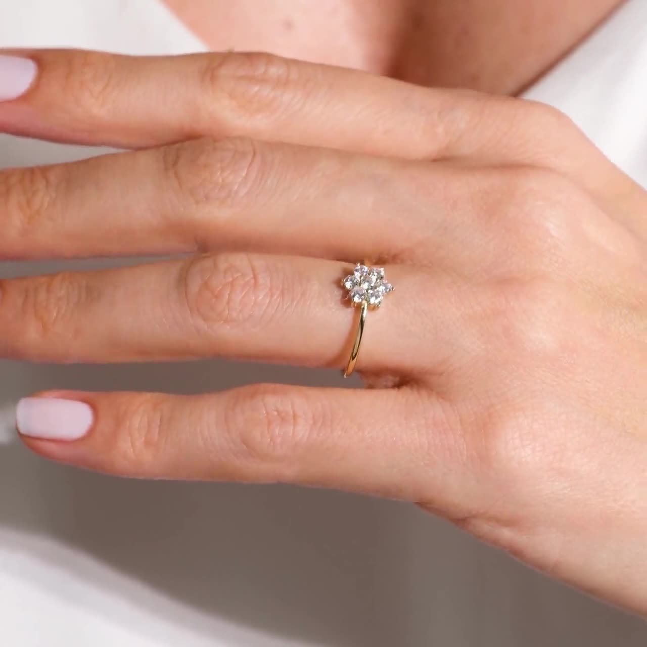 ★daisy★♡14kgf Daisy Diamond Engagement Ring 14K Solid Gold, Floral Flower