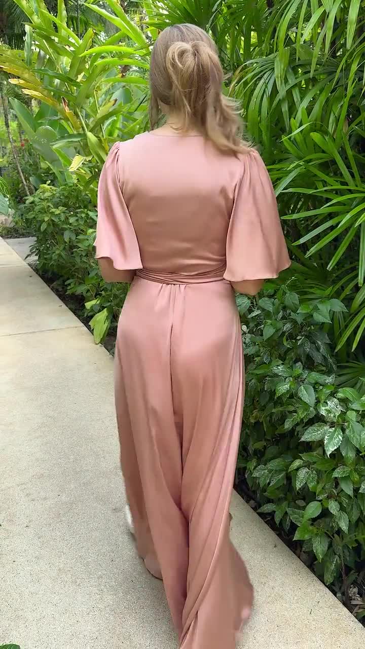 Rose gold silk wrap dress, bridesmaid dress, wedding guest dress, silk satin dress, maxi dress, evening dress, long dress, formal dress Rose gold silk wrap dress, bridesmaid dress, wedding guest dress, silk satin dress, maxi dress, evening dress, long dress, formal dress