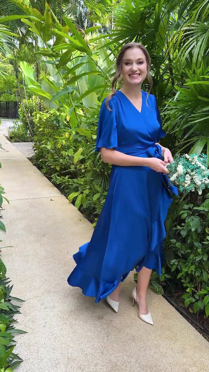 Royal blue dress, silk dress, wrap dress, bridesmaid dress, wedding guest  dress, women dress, maxi dress, evening dress, long dress