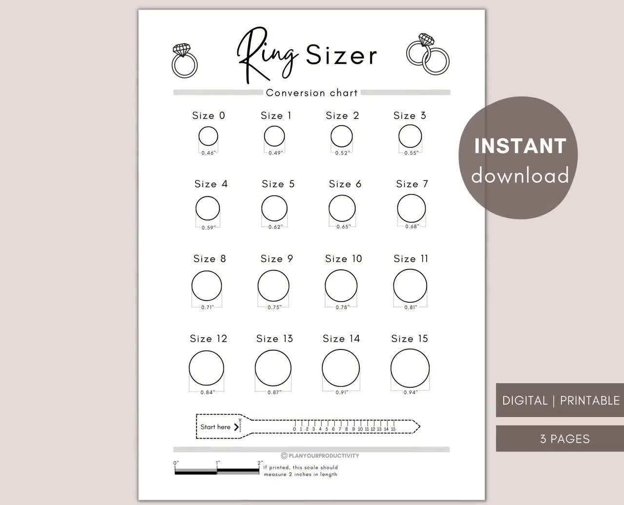 Printable Diamond Ring Sizer Ring Size Finder Ring Size Measure  International Ring Size Chart Ring Sizer Tool Instant Download -  Norway