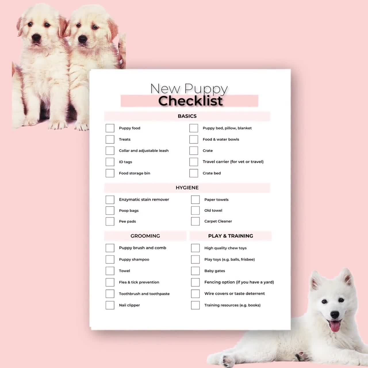 New Puppy Checklist, Puppy Schedule, Dog Chart, Breeder Puppy Pack