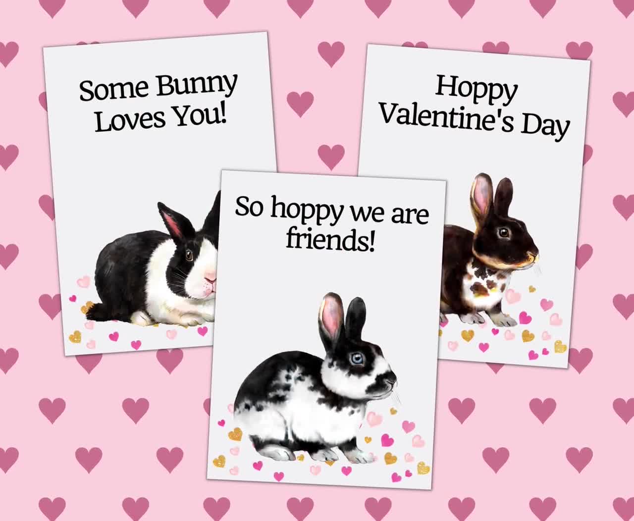 Bunny rabbit Printable Valentine's Day Cards for Students Class Exchange