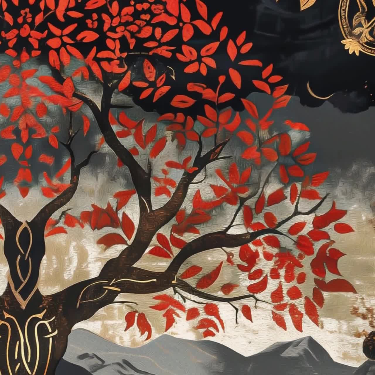 Yggdrasil Árbol De La Vida. Árbol Del Mundo. Árbol Gigante Vikingo De La Mitología Nórdica Y