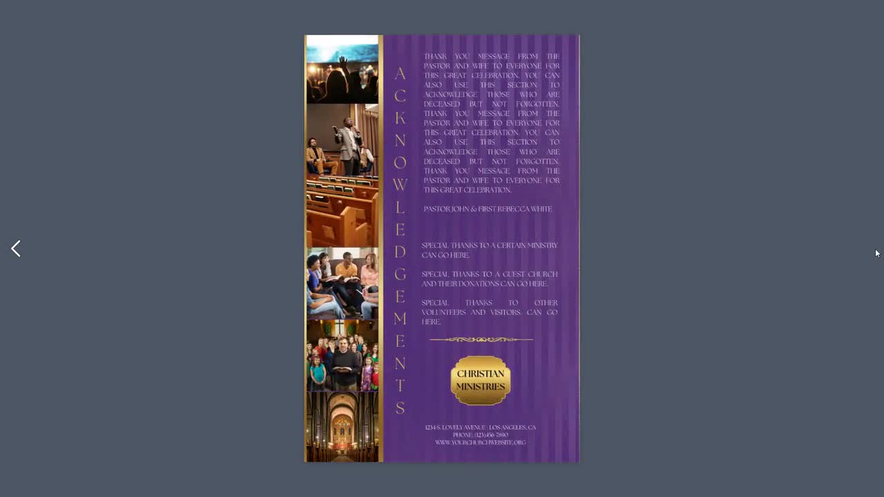 Canva Pastor Anniversary Program | Pastoral Church Template - Bundle | Size: 8.5x11 folded 8.5x5.5 | One Sheet | 7 Editable Colors video poster