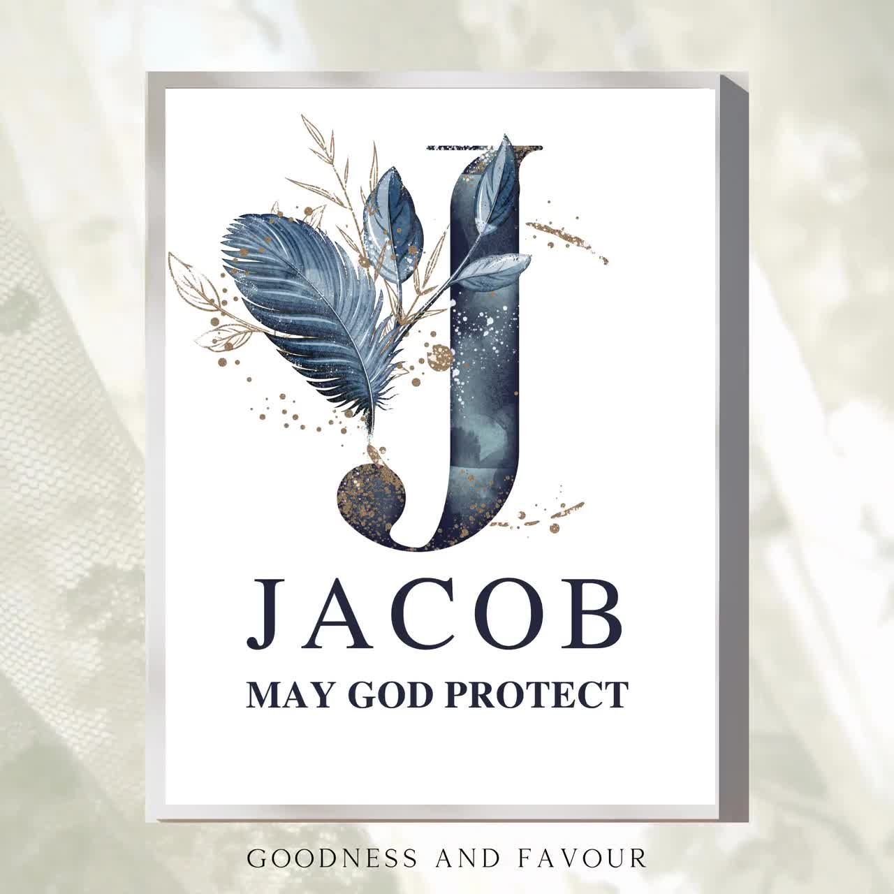 Personalized Jacob Name Print: Navy Floral Monogram, Christian