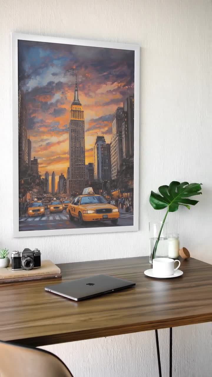 NYC Yellow Taxi Canvas Print Manhattan Skyline Urban Wall Art New