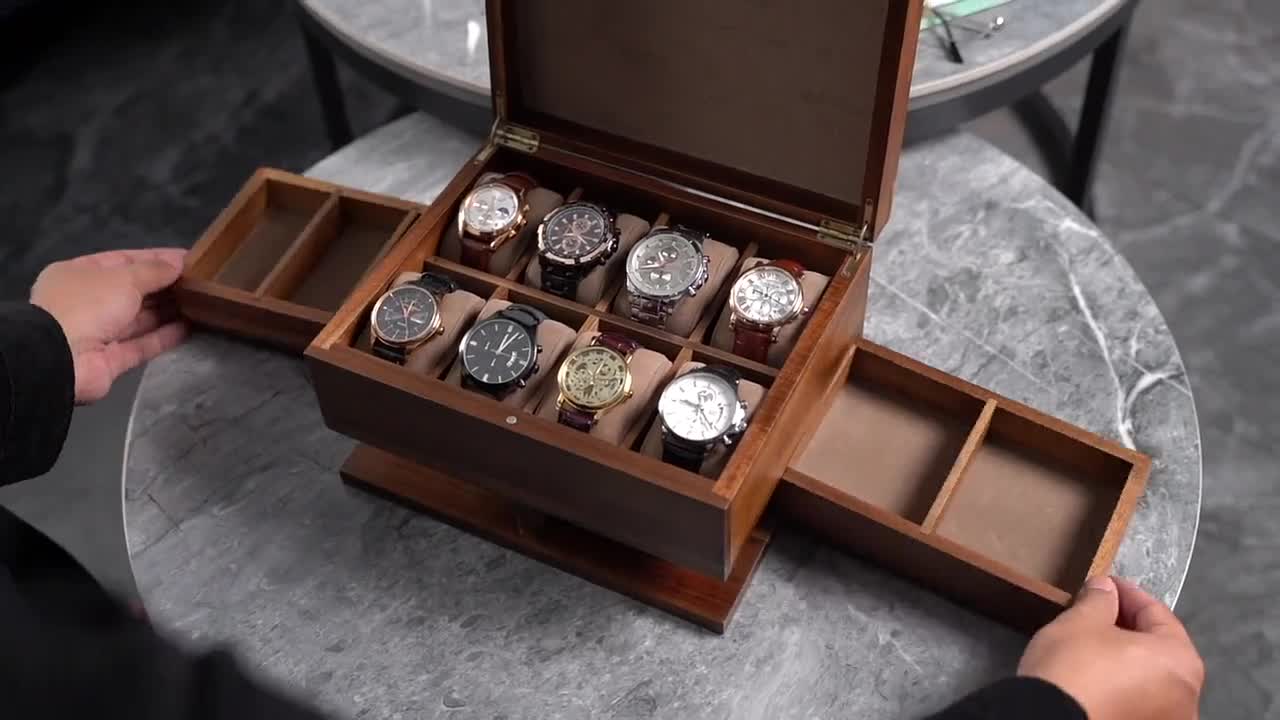 Caja organizadora de relojes para hombres, caja de exhibición de reloj de 6  ranuras con cajón, regalo de San Valentín, funda de reloj para hombre