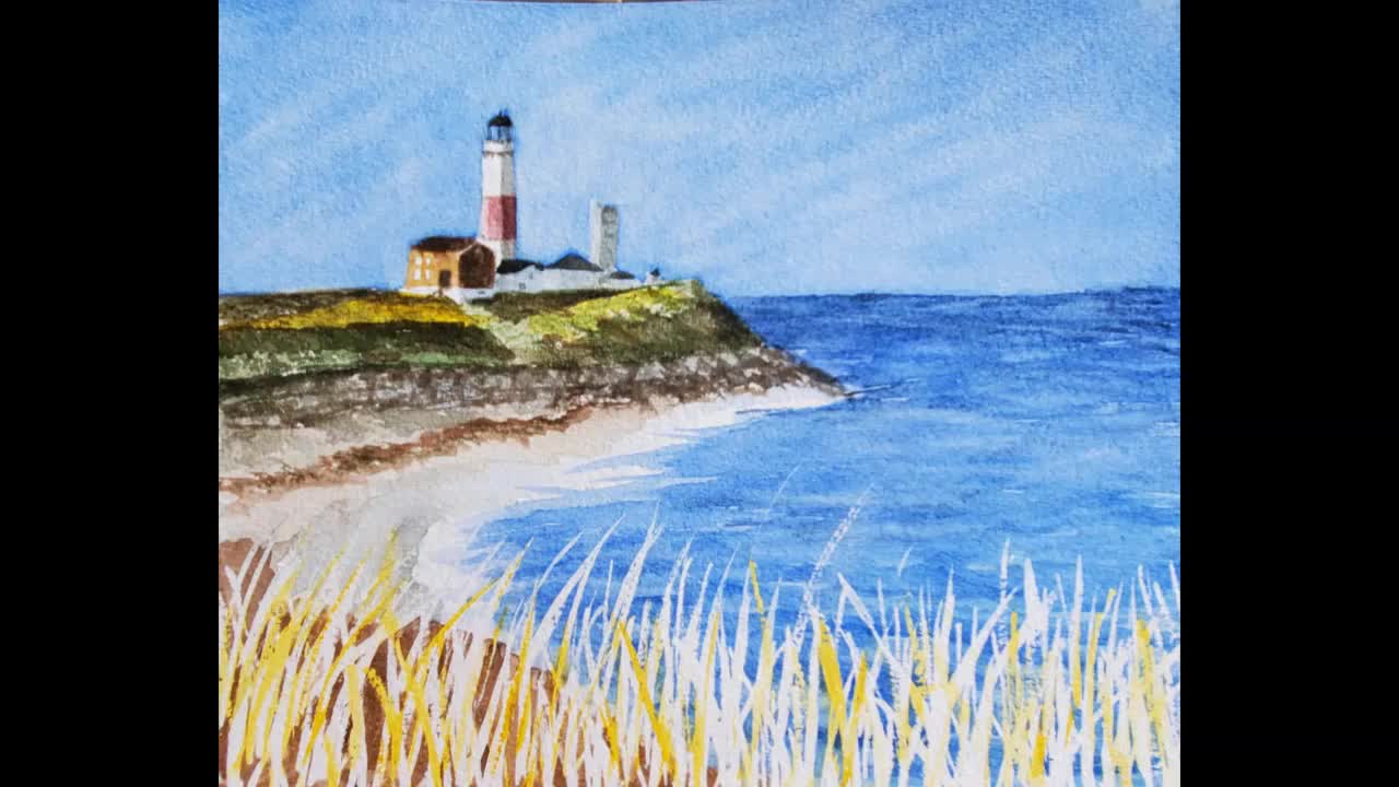 Il mare e il faro, pittura ad olio con cornice, 40x50 cm