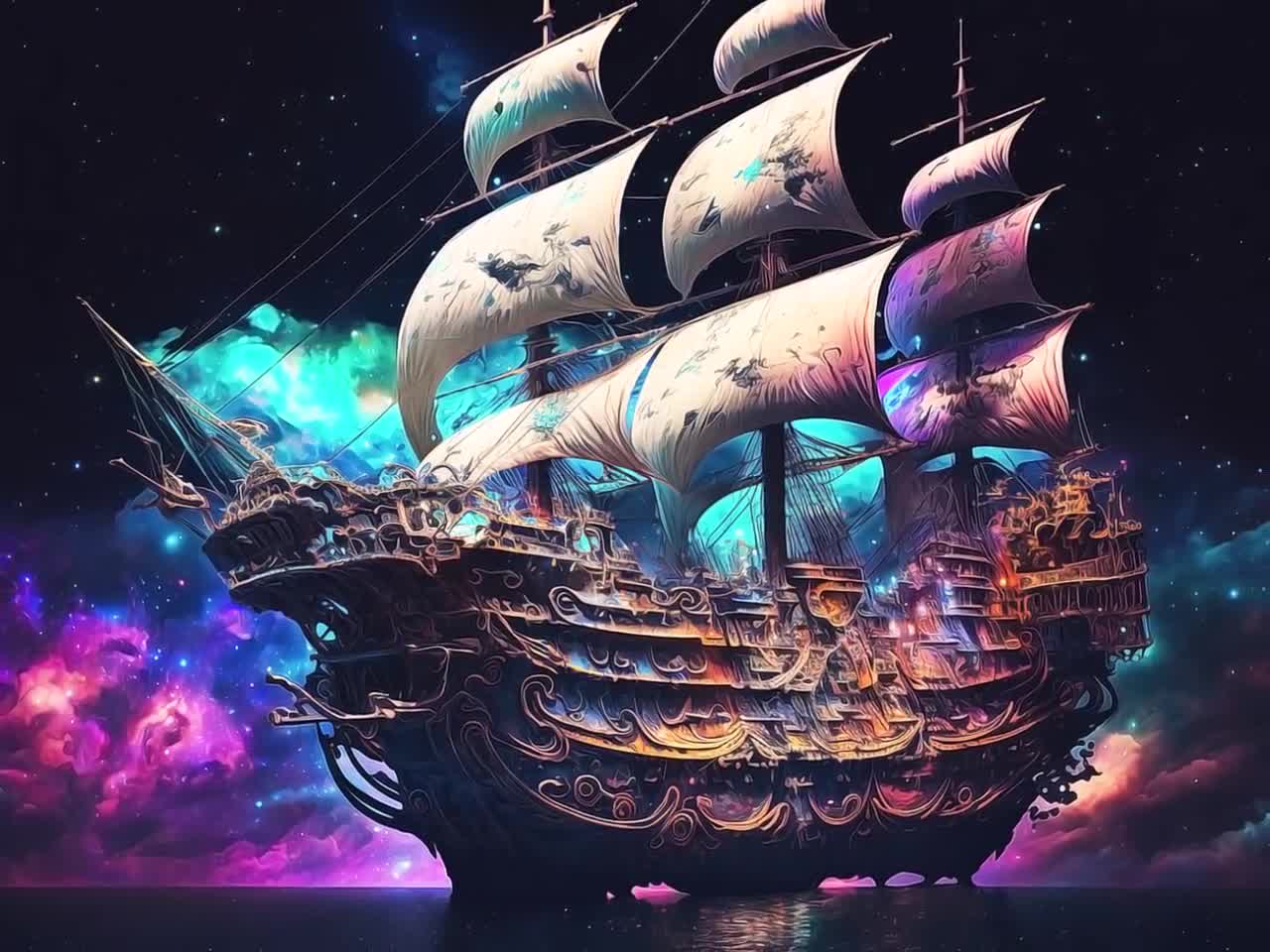 Psychedelic Pirate Ship in Cosmic Galaxy | Colorful Printable Wall Decor -  Ai Generated Art - Ai Art - Instant Download - PSY000005