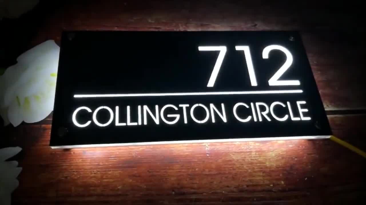Cartello con numero civico personalizzato, numero civico a LED, targa con indirizzo personalizzato, numeri civici moderni, cartello con indirizzo orizzontale, numero civico video poster