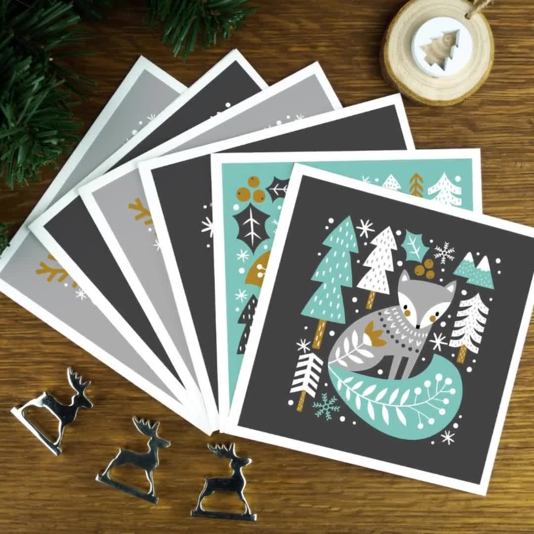 Nordic Woodland, Christmas card set, Scandinavian xmas card pack, festive  charity cards with foxes and reindeers.