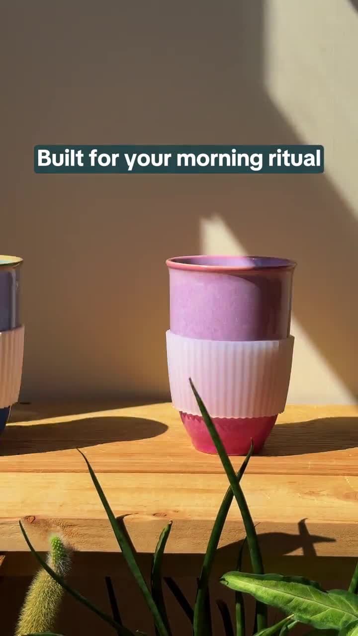 12oz Ceramic Travel Mug with Silicone Lid & Heat Band – Reusable Pottery Coffee Cup, Gift for Coffee Lovers, Nebula, Eco Mug video poster