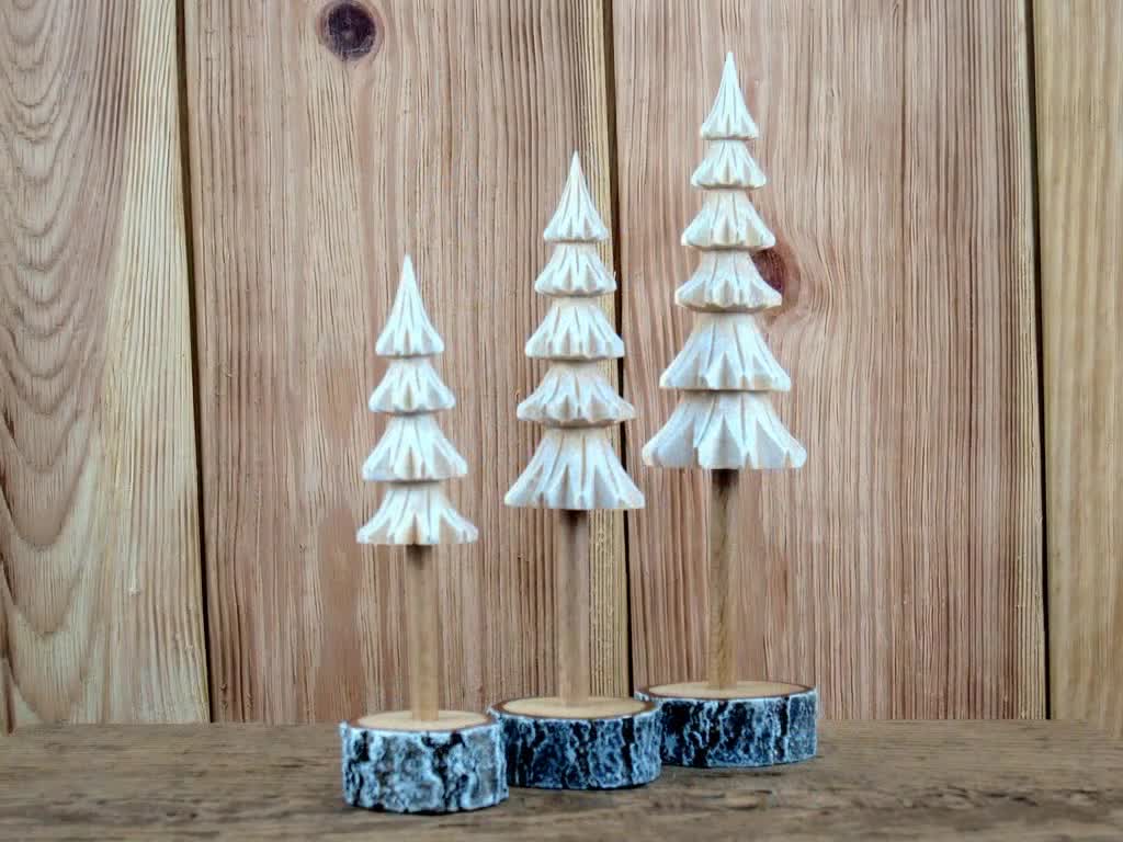 Set of Five Unfinished Pine Trees, Wooden Crafts to Paint, Mini