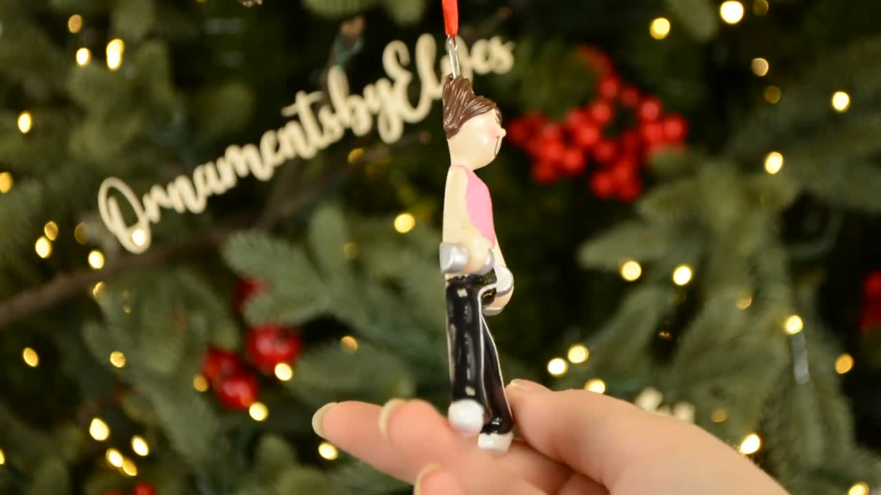 Personalized Workout Ornament, Weight Lifting Ornaments, Fitness Ornament, Pink Shirt Girl, Crossfit Ornament, Custom Ornaments, Gift video poster