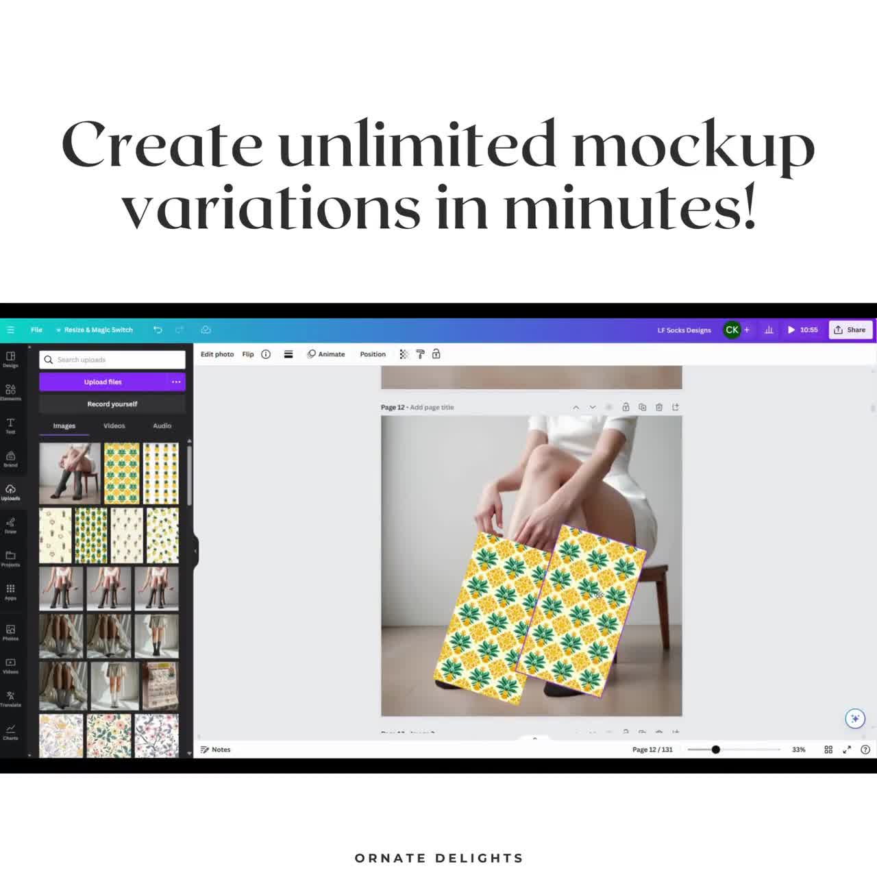 Cushioned Crew Sock Mockup, Sublimation All Over Print AOP Sock Mock, 3/4 Mid Length, Canva Drag & Drop Overlay, Aesthetic Realistic POD video poster