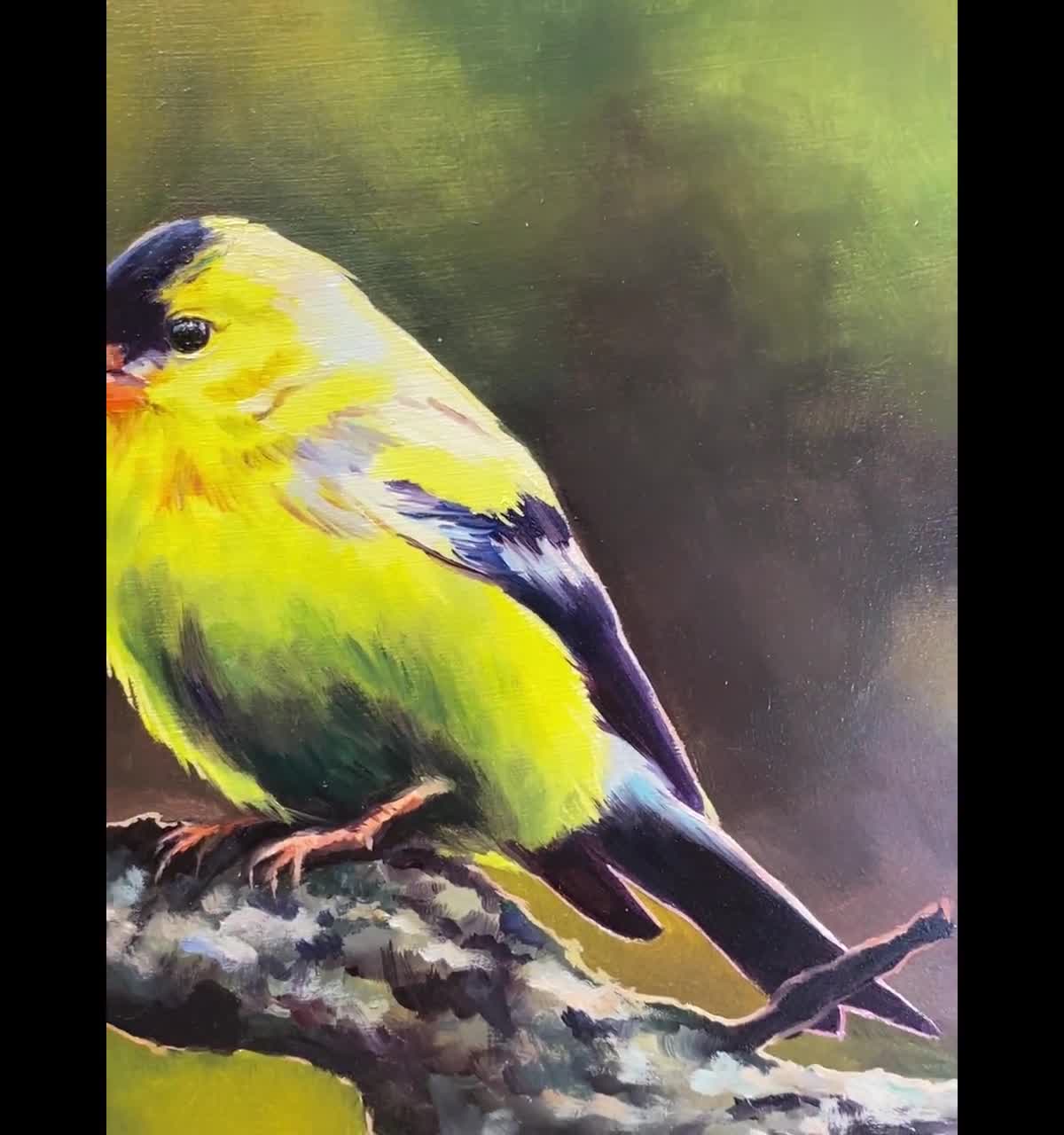 アメリカンゴールドフィンチアートプリント、小さな黄色い鳥の絵画