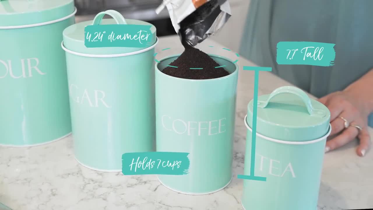 Outshine Mint Farmhouse Nesting Kitchen Canisters (Set of 4), Kitchen  Canister Set Perfect for Flour, Coffee, Tea, Sugar, Coffee Bar Accessories