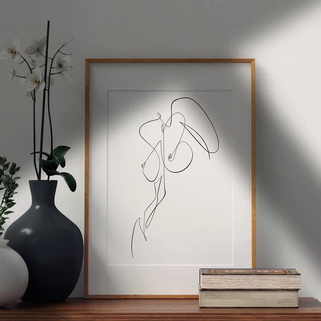 Nudo corpo astratto disegno, femminile nudo figura stampabile, donna Figura  Line Art, One Line Drawing, Erotic Wall Art, Camera da letto Minimal Art.