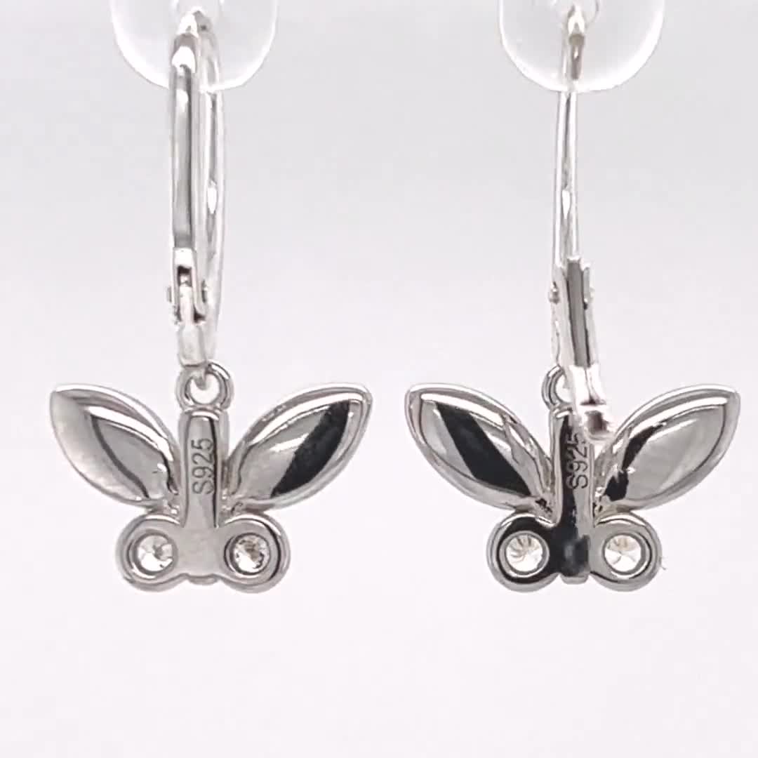 Boucles D'oreilles Papillon En Acier Inoxydable Avec Opaline De Feu - Le Bijou Français - Neuves Avec étiquettes