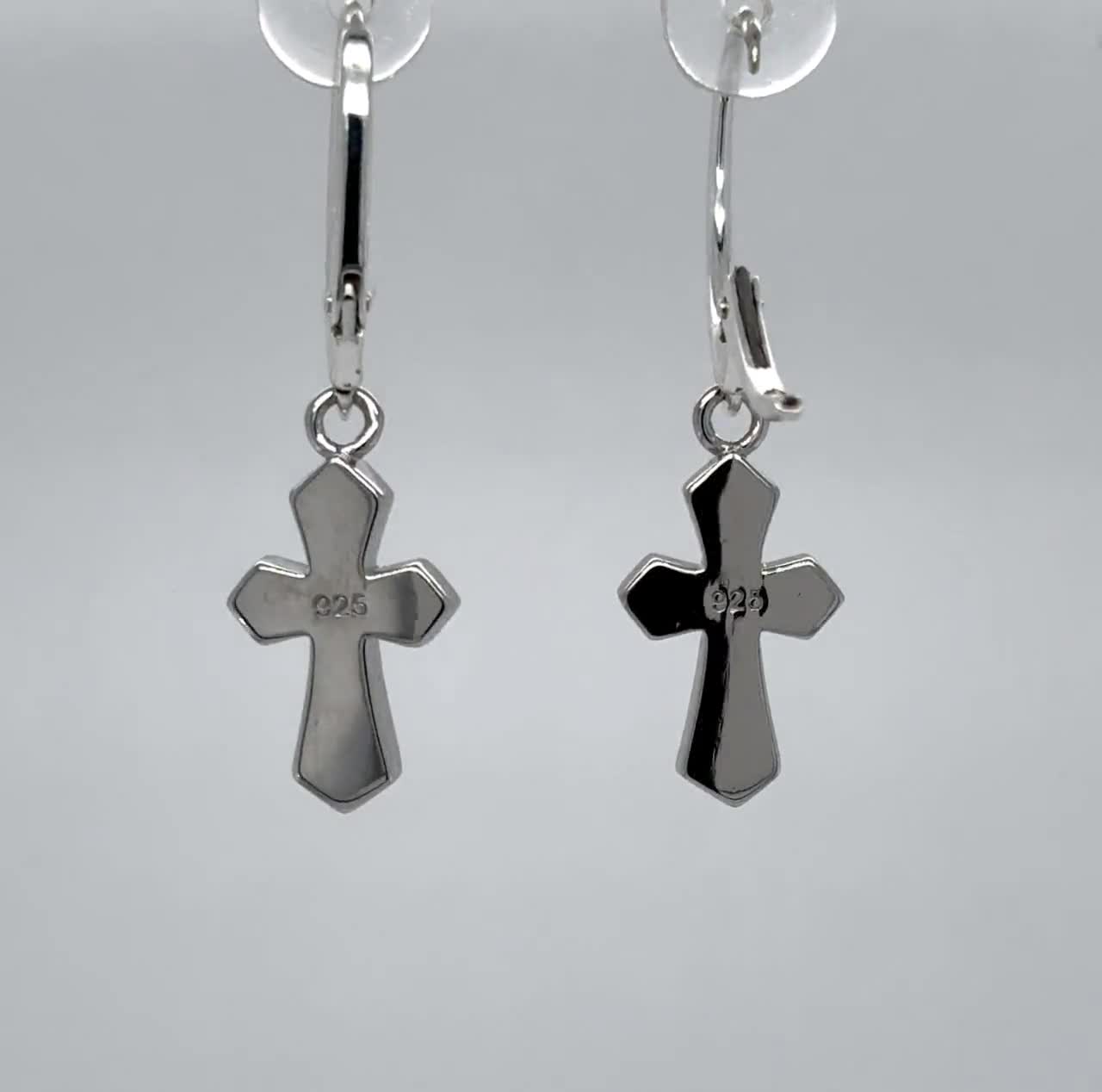 Orecchini A Croce In Argento 925 Con Opale - Eleganza E Fede Per Donne - 2
