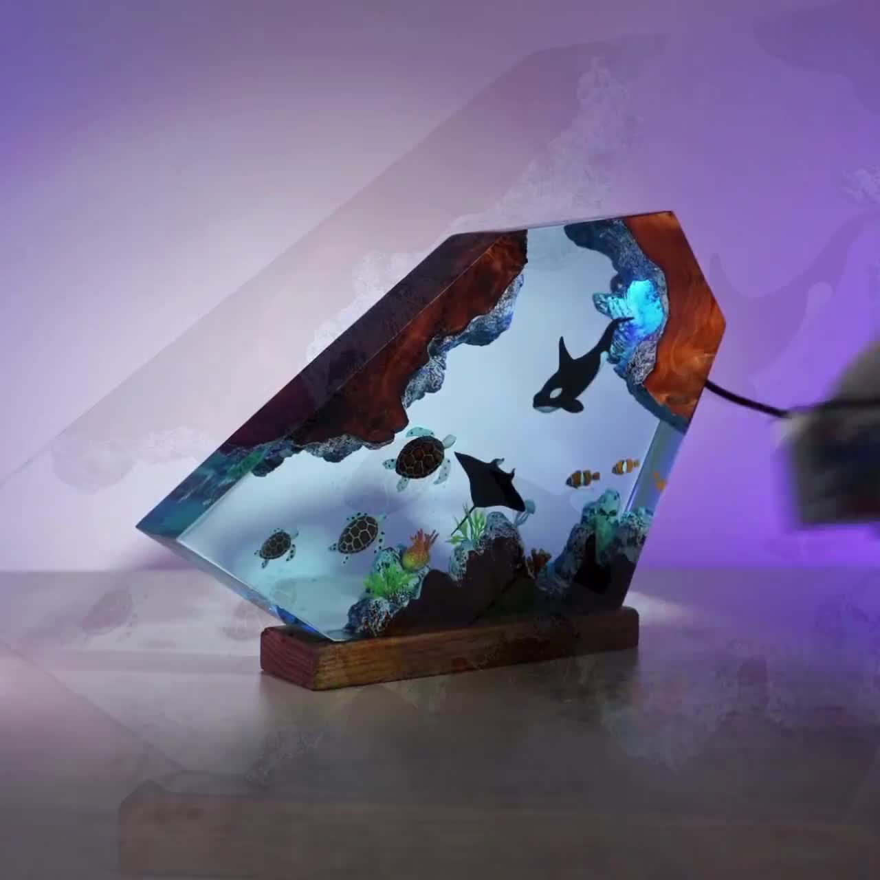Killer Whales and Turtle Resin Night Lights - Resin Ocean Lamp