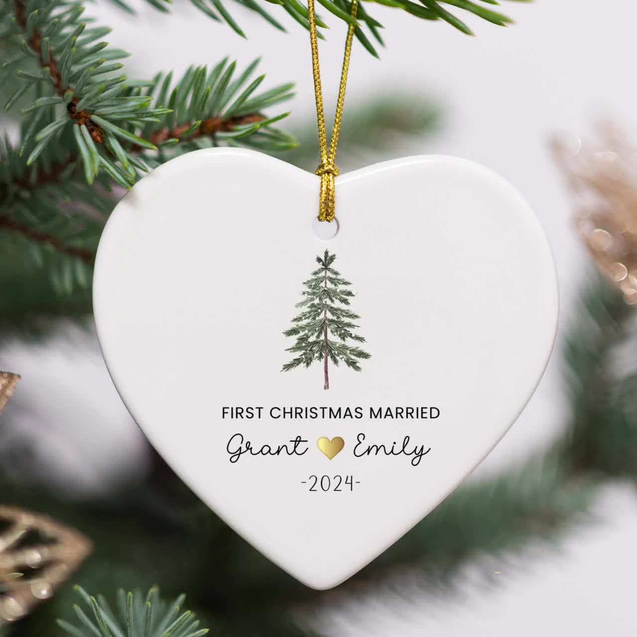 Personalized First Christmas Married Ornament: Newlywed Gift