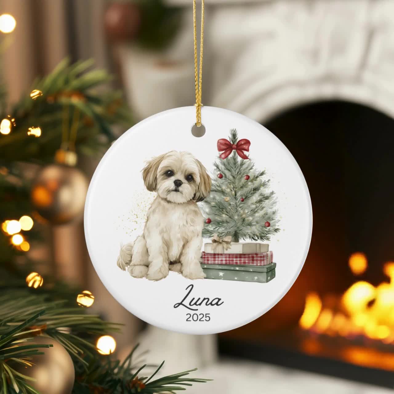 パーソナライズされたシーズーのクリスマスオーナメント：シーズーの