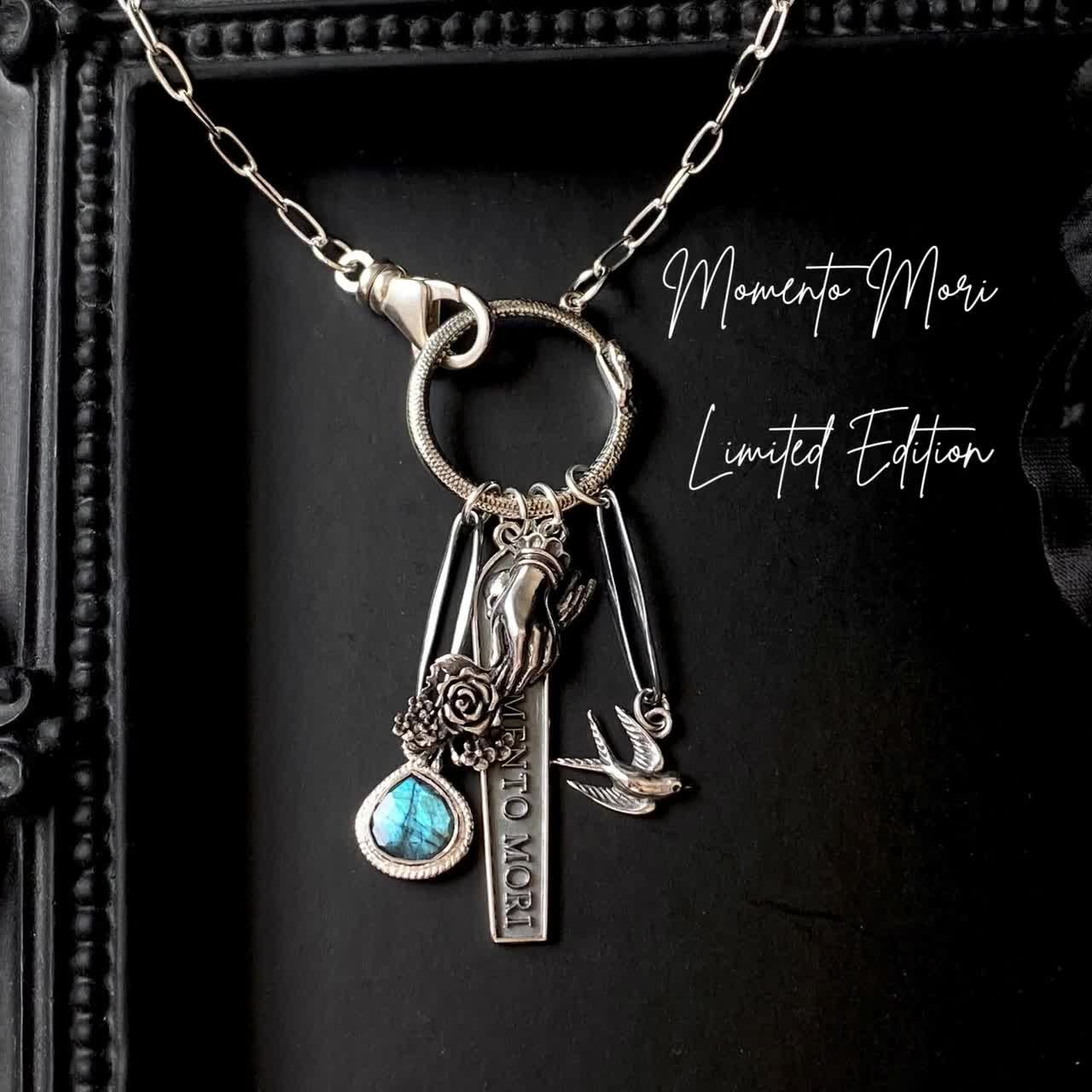 Sterling Silver Gothic Charm Necklace: Labradorite, Memento Mori, Limited Edition video poster