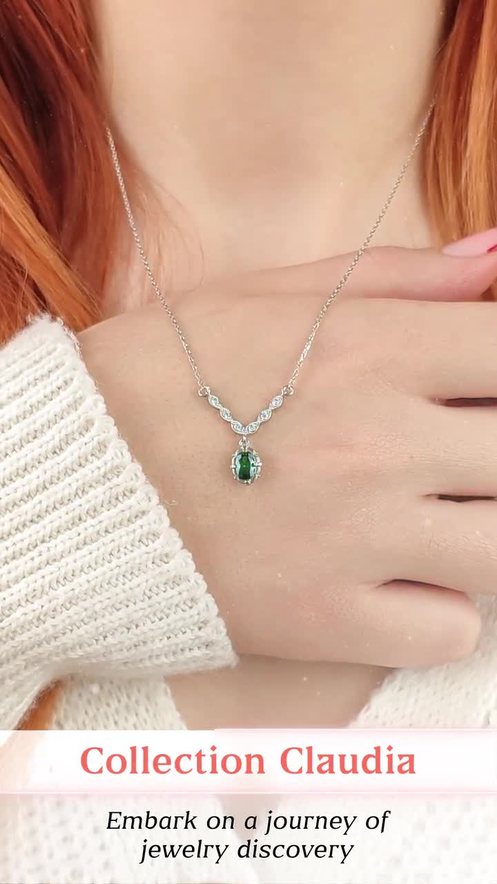 Oval cut emerald engagement necklace 925 Sterling silver key shaped pearl necklace multiple online colour stone unique promise necklace for women