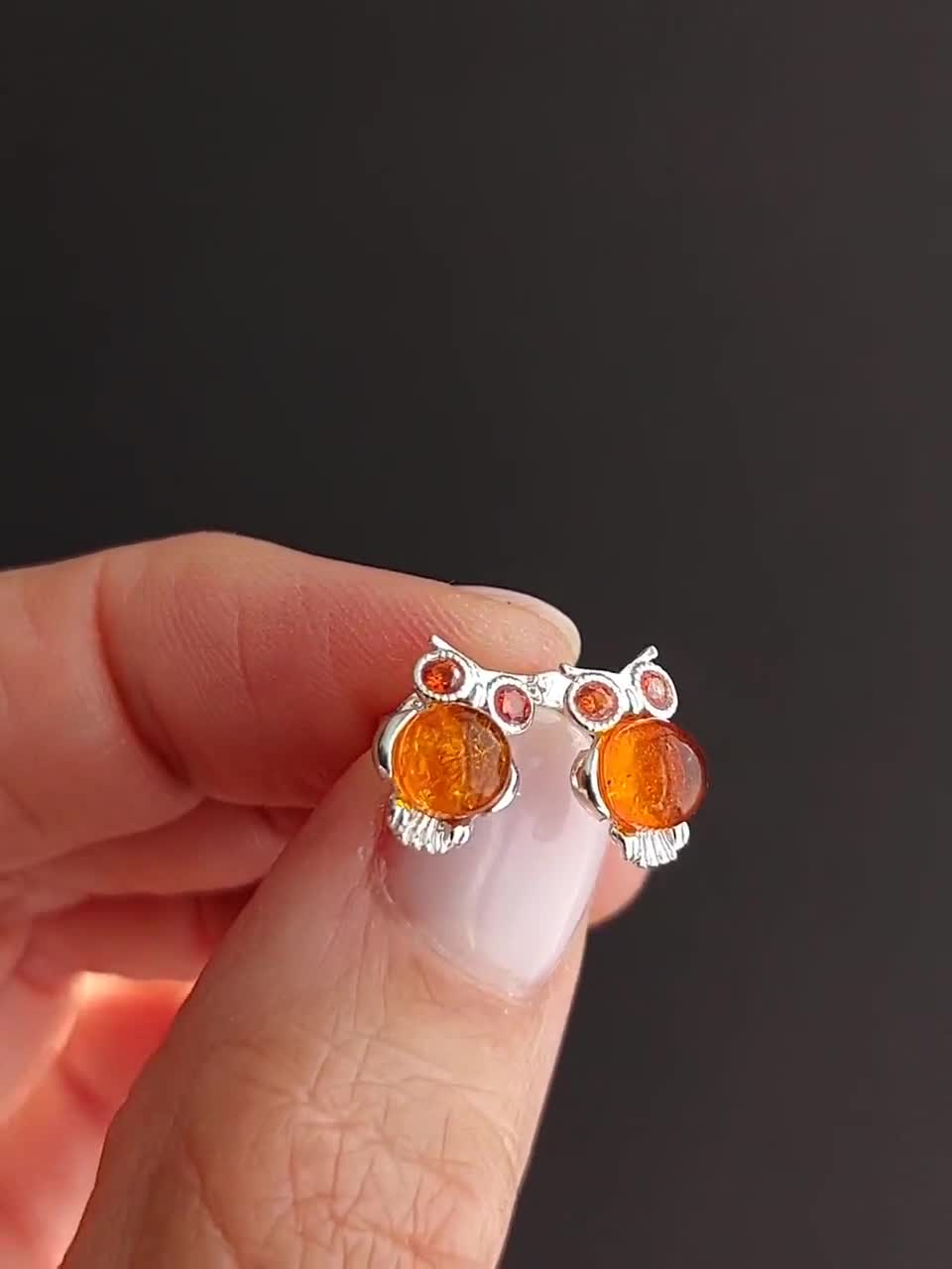 AXELUNA Orecchini Gufo In Argento 925 Con Ambra Sintetica – Gioielli Eleganti E Significativi Per Donne, Regalo Perfetto