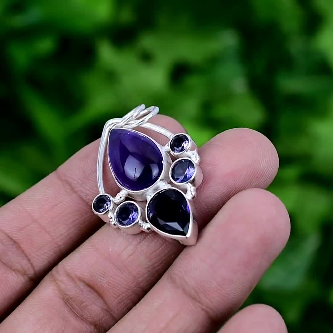 Naturel Gemme Améthyste Vintage 925 Argent Sterling Pendentif 1.8  TL