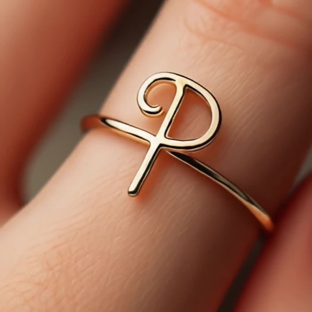 Minimalist Letter P Ring Yellow Gold P Initial Ring P Letter