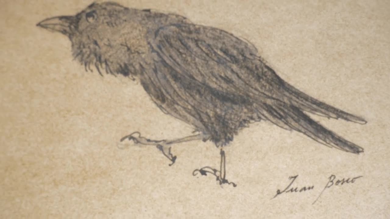 オリジナル、印刷物ではありません - カラスのアート、カラスの木炭