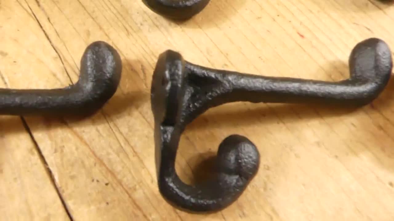 20 Black Cast Iron Coat Hooks – Rustic Schoolhouse Wall Hooks – Farmhouse Entryway Hardware – Vintage Looking Hook Set of 20 video poster