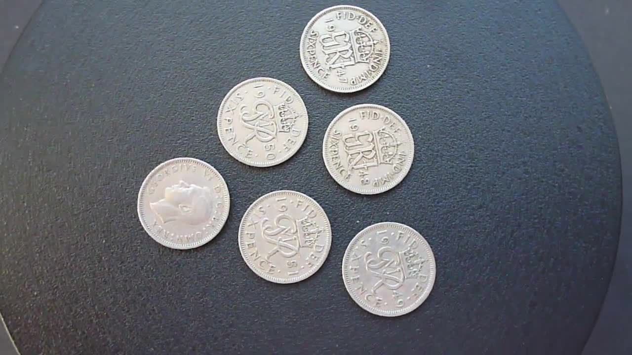 English Vintage Pack of Five Lucky Sixpence Coins All King