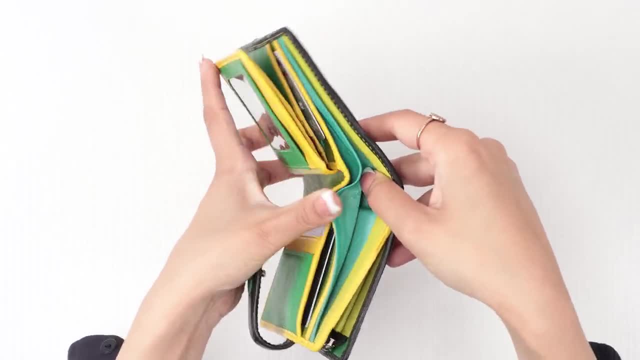 Porte-carte double face multicolore VERA PELLE : sac à main zippé + porte  photo